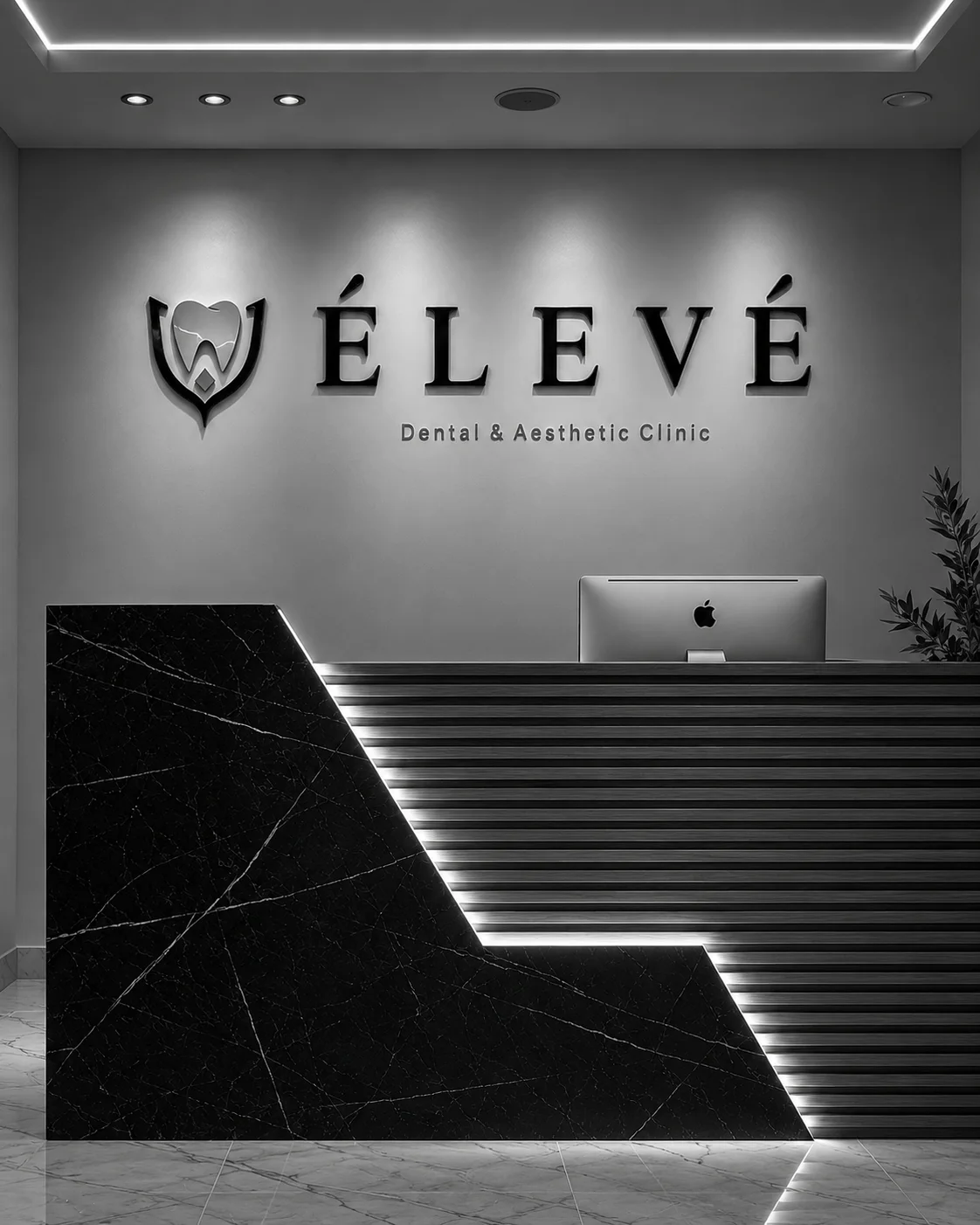 ÉLEVÉ reception desk under the clinic sign